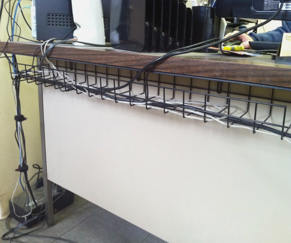 under desk wire cable tray organizer for cord and cable management installed on desk 14 inch CT9414